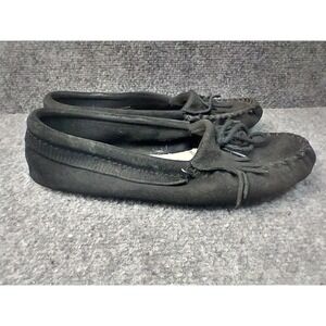 Minnetonka Womens Black Suede Softsole Kiltie MoIsaiahccasins Shoes Size 7.5 159